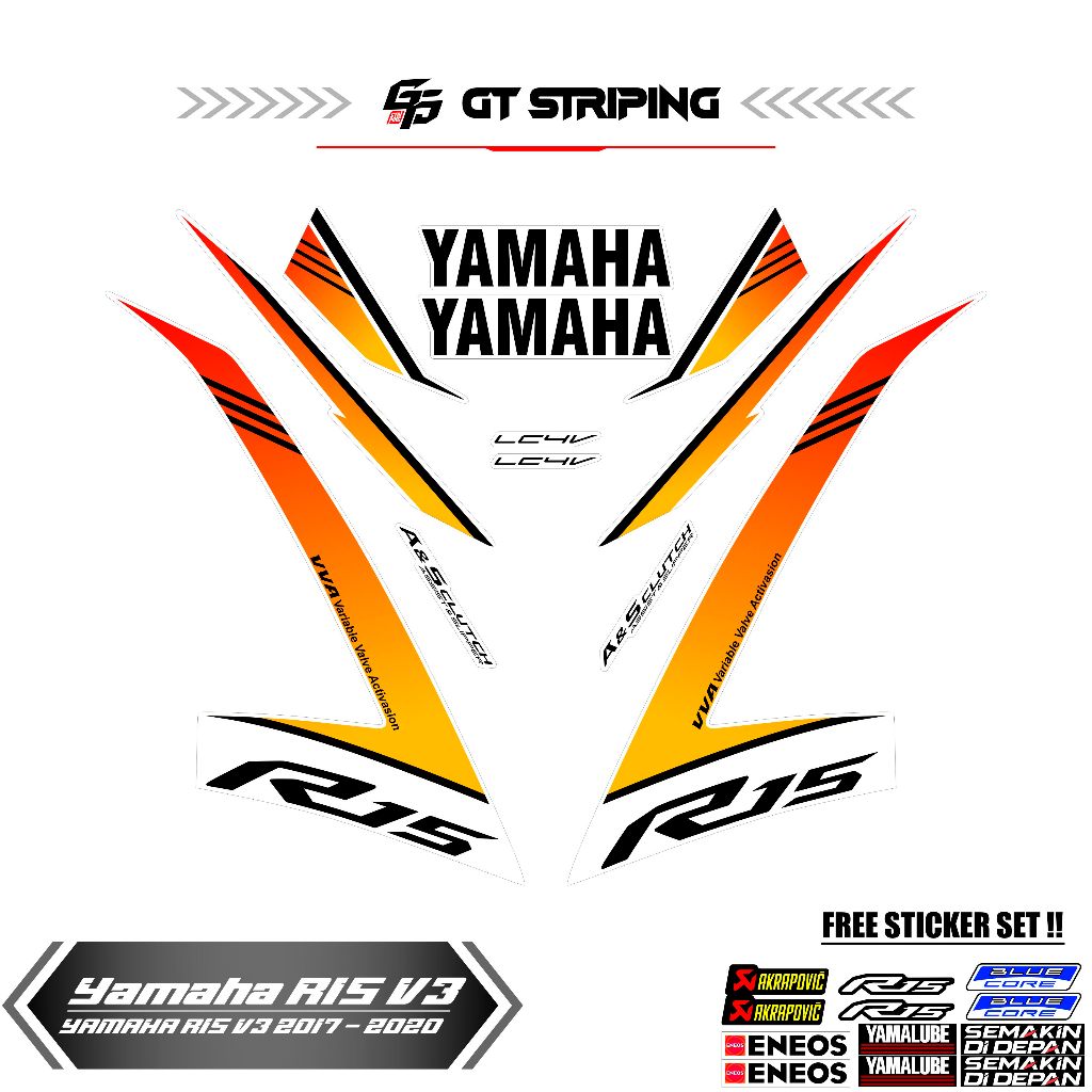 GTS 4 STRIPING YAMAHA R15V3 / STIKER / STOCK DECALS / ORI / STICKER MOTOR / R15 / 2017 - 2021 / V3 /
