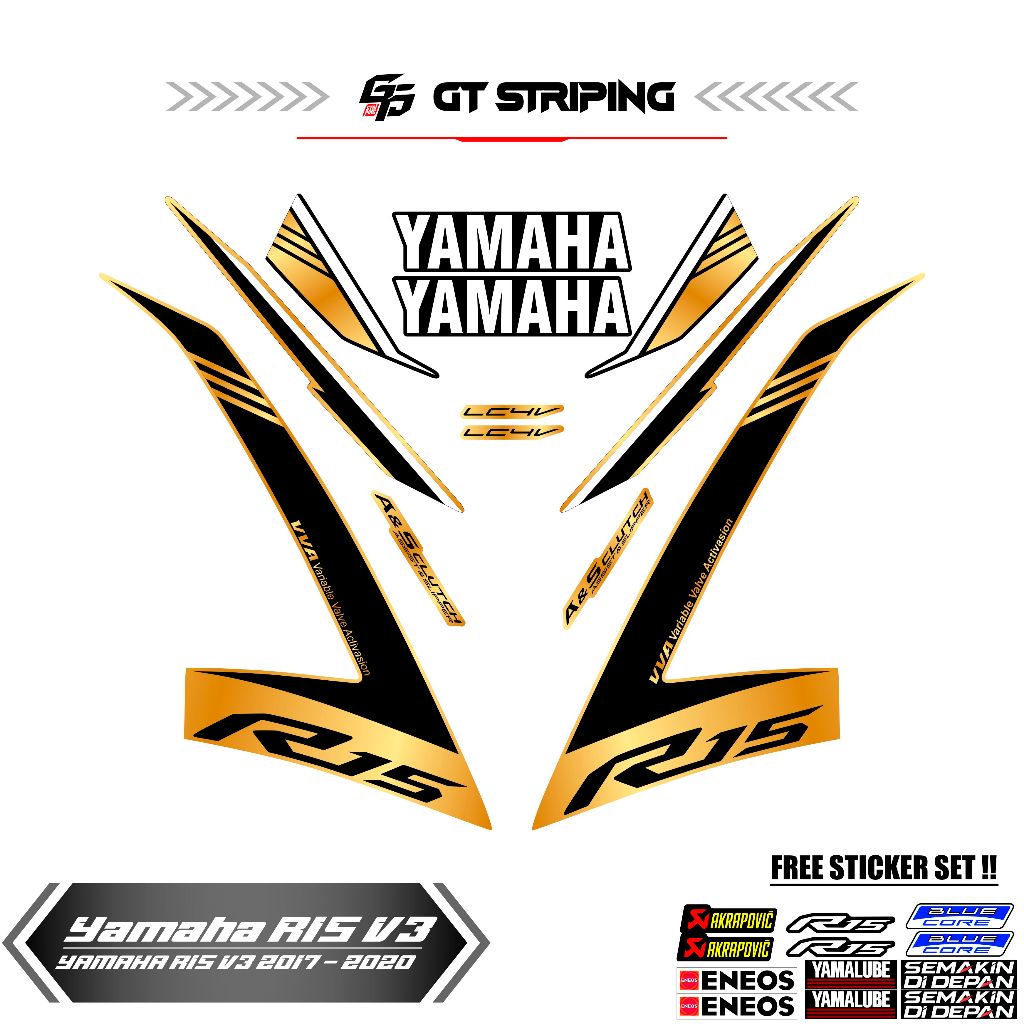 GTS 5 STRIPING YAMAHA R15V3 / STIKER / STOCK DECALS / ORI / STICKER MOTOR / R15 / 2017 - 2021 / V3 /