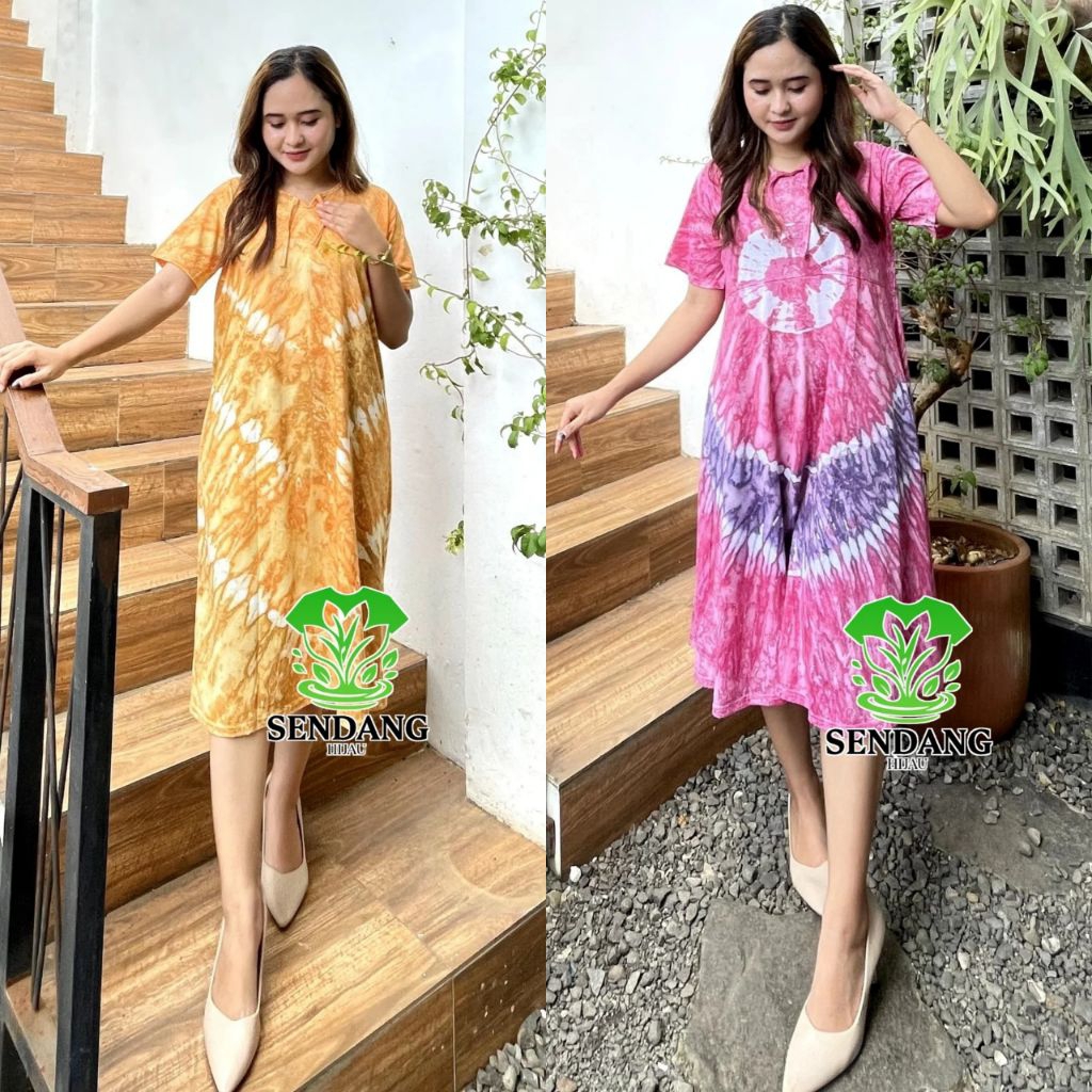 [TERLARIS] Daster Bahan Kaos Katun Adem Motif Bunga Tie Dye Wanita Dewasa | Daster Bali Dress Wanita