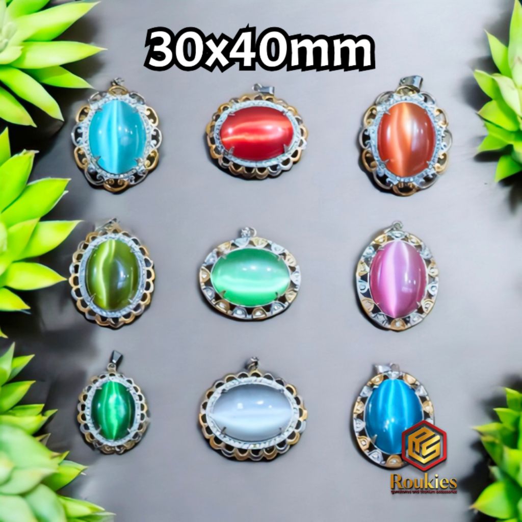 Liontin Titanium Batu Mata Kucing Besar Ukuran 30x40mm