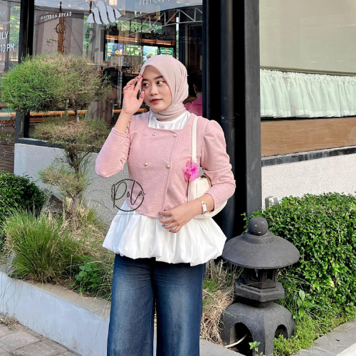 HOT DEALS Pola Wear Alya Blazer Franch Korean Tweed Outer Top Wanita Kerah Bulat