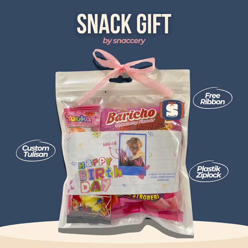 

Snack Gift Pink Lucu – Hadiah Estetik Murah | Bisa Custom Tulisan | Kado Cewek Gemas