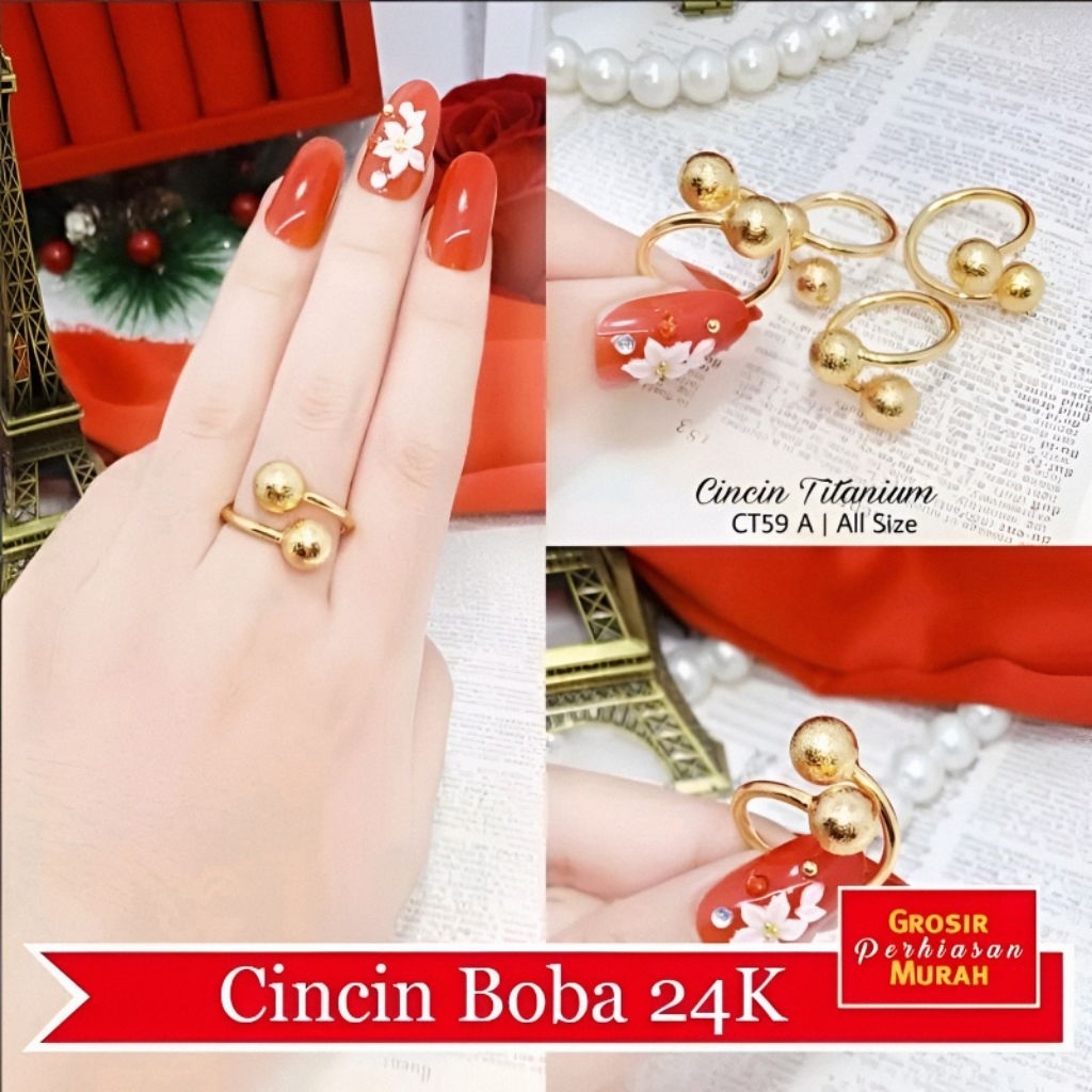 Cincin Boba Full Pasir Wanita Pria - Cincin Fashion Korea Kekinian Anti Karat
