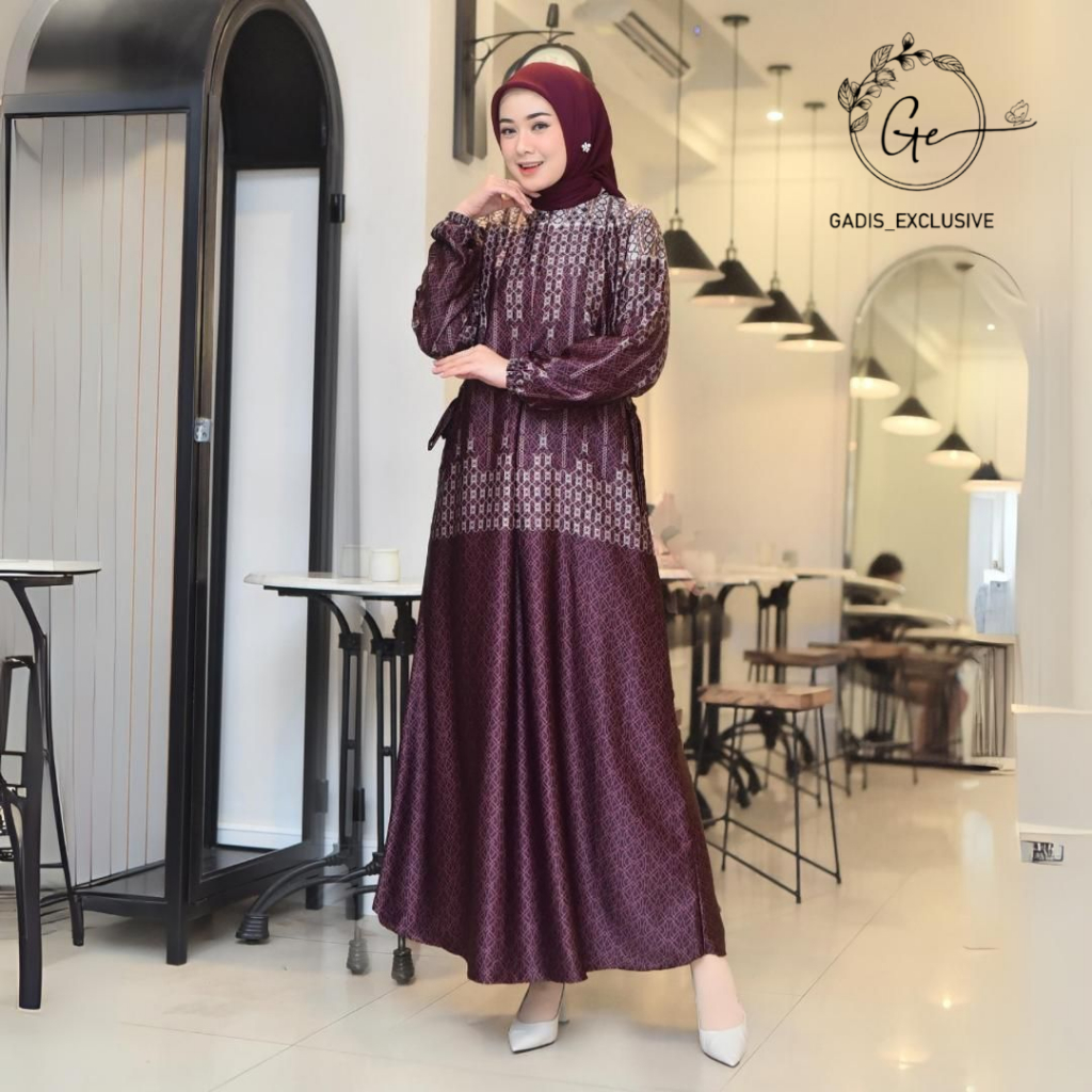 gamis motif bunga bahan armani silk premium jumbo LD 130 terbaru kekinian wanita style