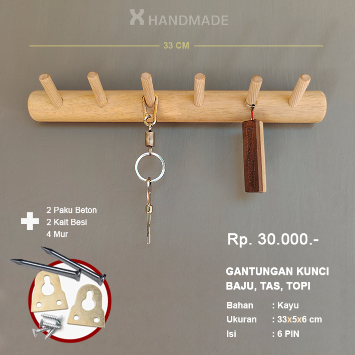 Rak Dinding Tempat Gantungan Kunci Rak Kayu Handmade Gantungan Baju, Topi, Tas
