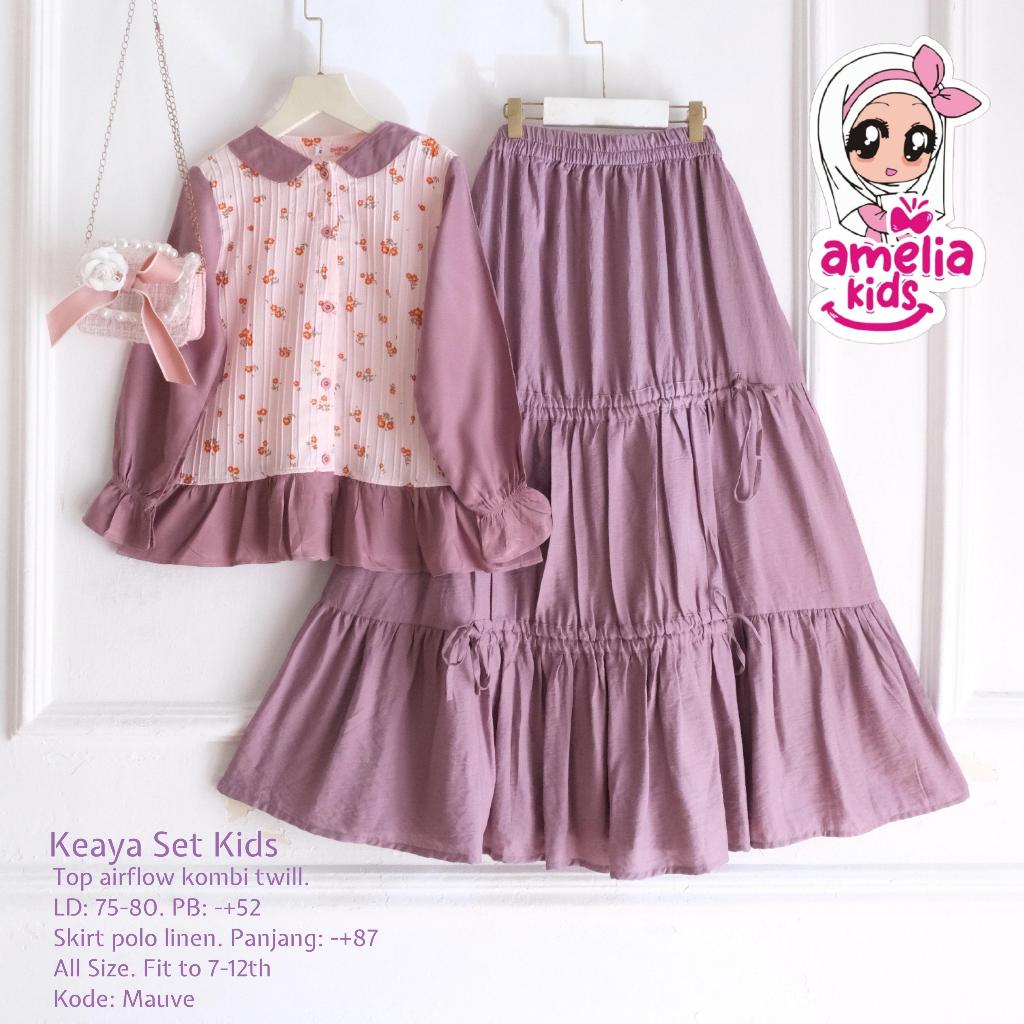 setelan rok anak perempuan 7-12 tahun keaya set ori amelia kids