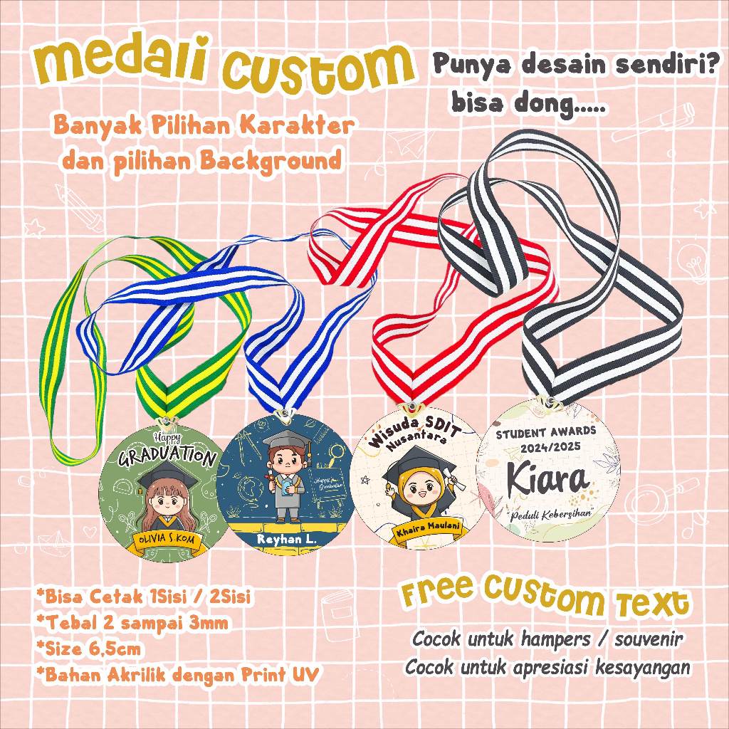 Medali akrilik custom / medali anak / medali hampers / souvenir wisuda / medali custom
