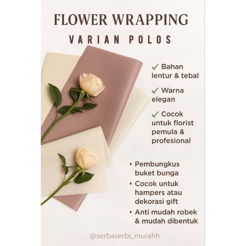 

￼Flower Wrapping Paper Varian Polos Plain Premium Paper Florist Kertas Buket Bunga Varian Polos Korea Cellophane Quality Merek Sinowrap