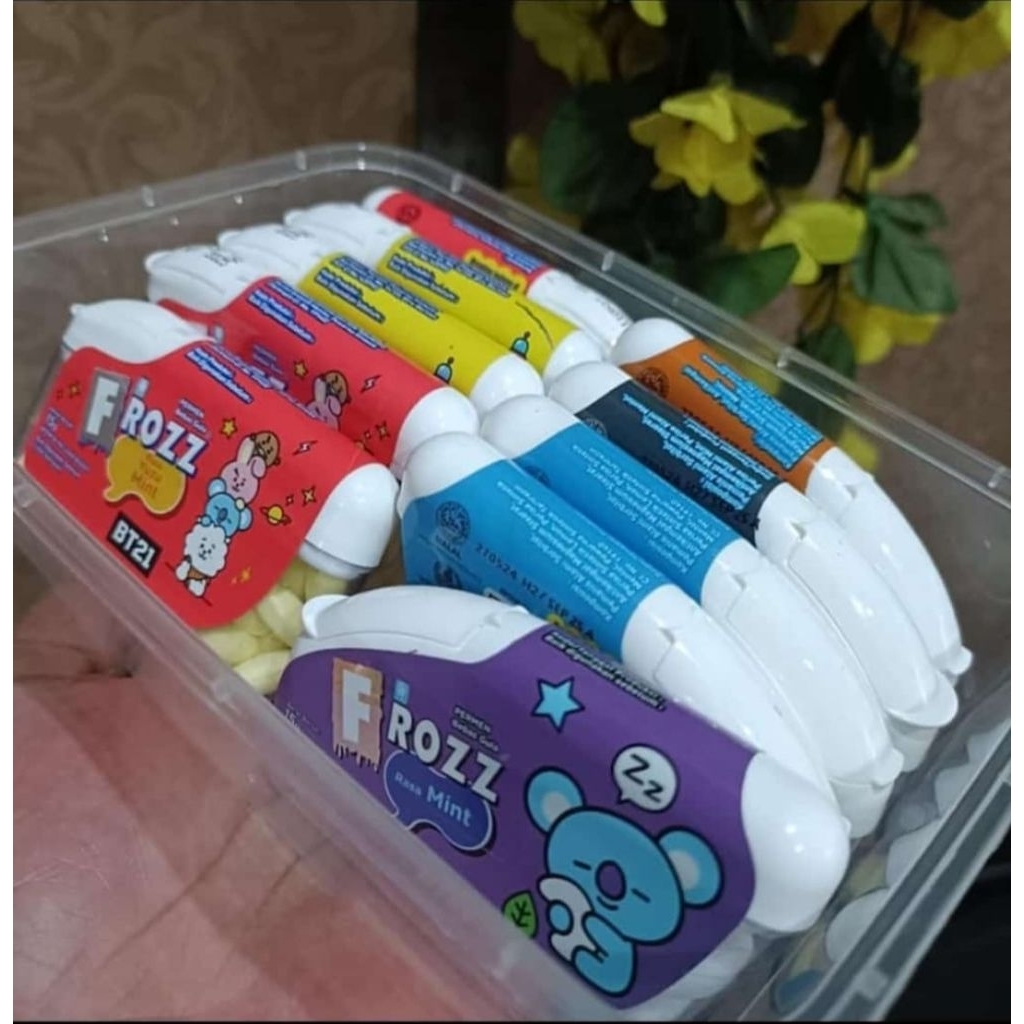 

Frozz Perment bt21 Mint 15 gram, isi 10 pcs rasa random. Expired Februari 2026