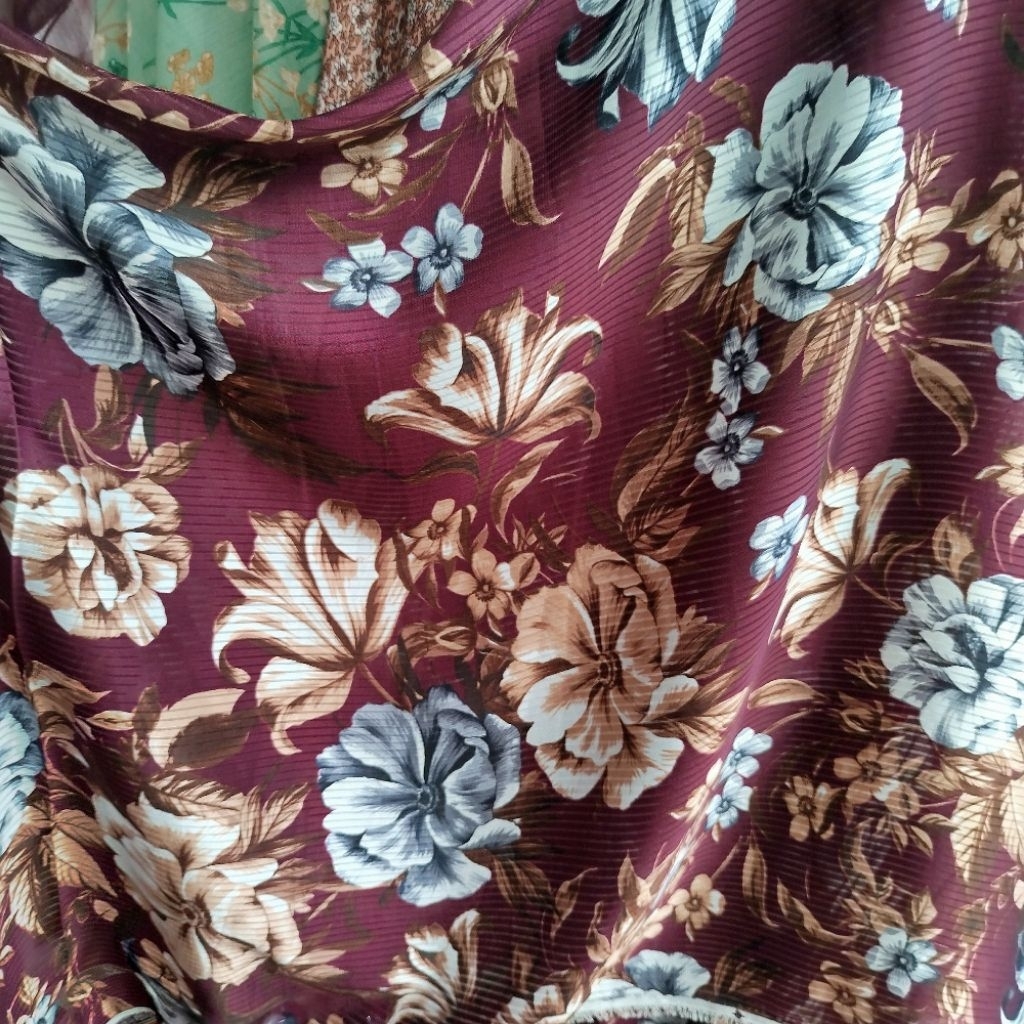 Bahan Sifon Sutra Silk Motif Bunga Cocok Untuk Dress,Gamis,Tunik,Blouse - Kain Sifon Sutra Silk Moti