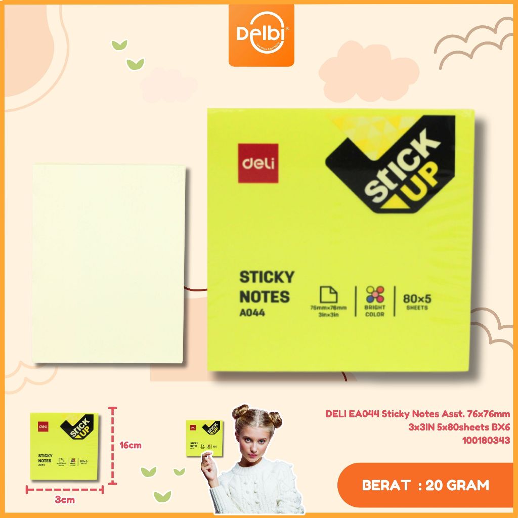 

DELI EA044 Sticky Notes Asst. 76x76mm 3x3IN 5x80sheets Sticky Notes Asst. 76x76mm