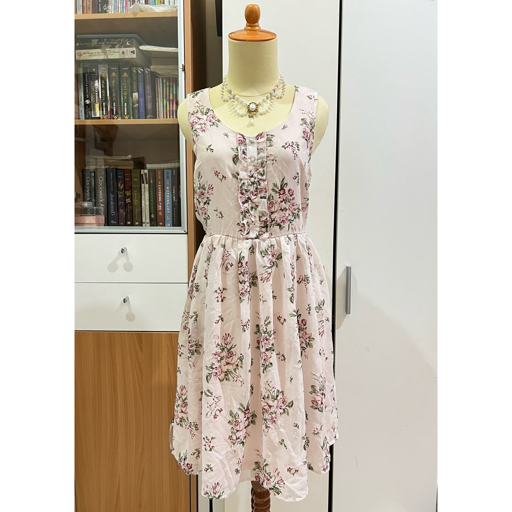 Dress Axes Femme Kawaii Pink Floral Vintage