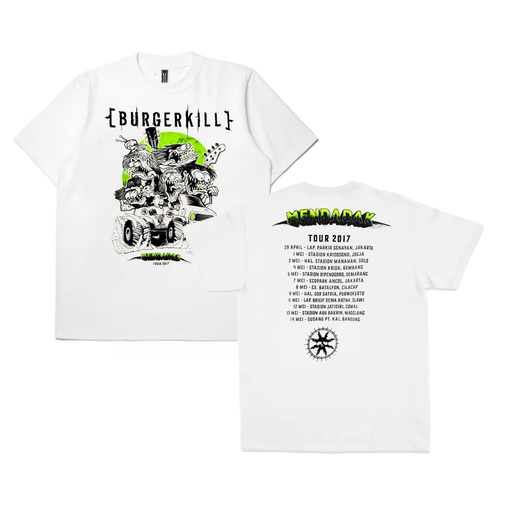 Tshirt - Kaos Band Burgerkill Mendadak Tour 2017 White | Cotton Combed24s Premium