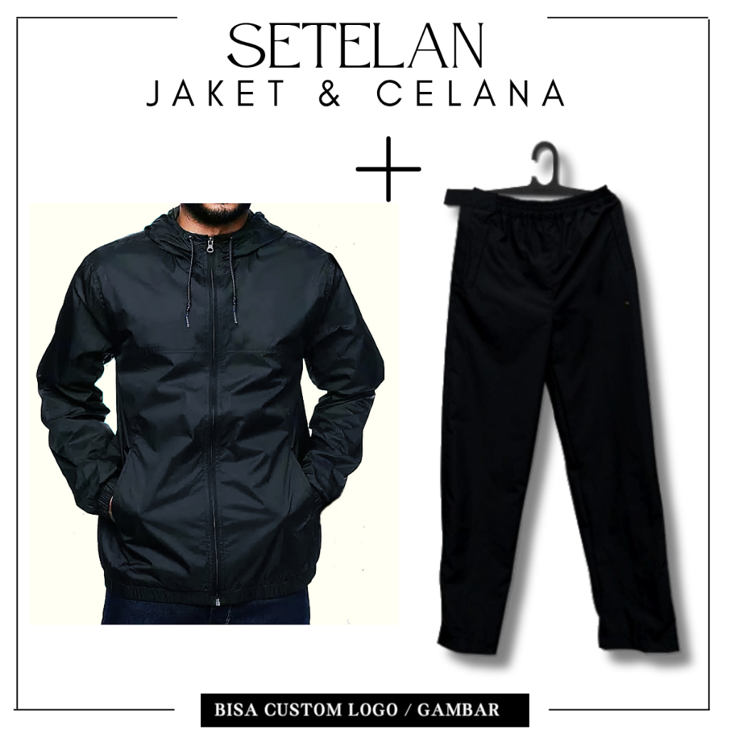 Setelan Pria Wanita Jaket Training Parasut Windproof Untuk Olahraga Polos tanpa Logo