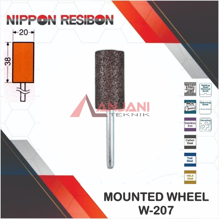 NIPPON RESIBON A36P MOUNTED WHEEL RESINOID W-207 BATU GERINDA BOTOL 20 x 38 x 6 mm / ABRASIVE GRAIN 