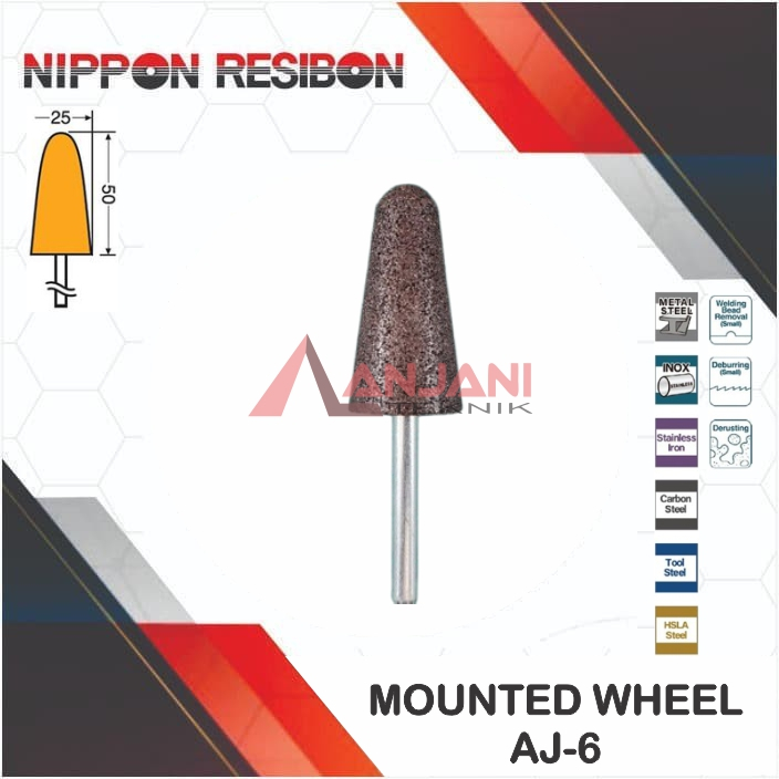 NIPPON RESIBON A36P MOUNTED WHEEL RESINOID AJ-6 BATU GERINDA BOTOL  ABRASIVE GRAIN STONE