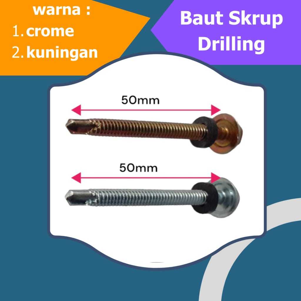 1dus baut baja ringan roofing/drilling 12x50 panjang 5cm isi 350pcs 1kotak baut roofing/drilling baj