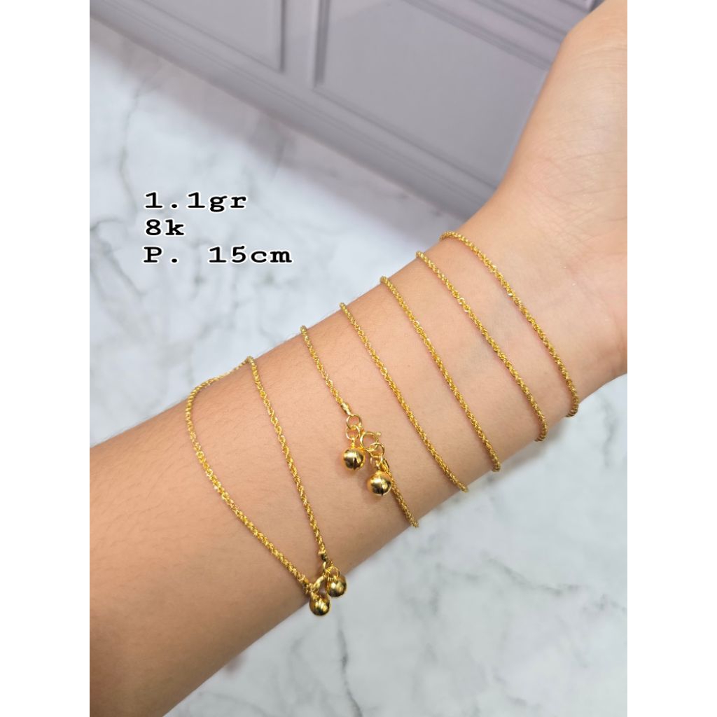 Gelang emas rantai tambang dua bell gold