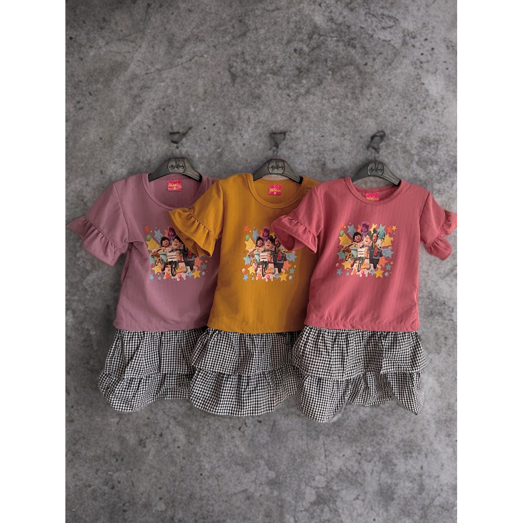 Setelan baju anak perempuan rok kotak, Stelan anak cewek rok kotak