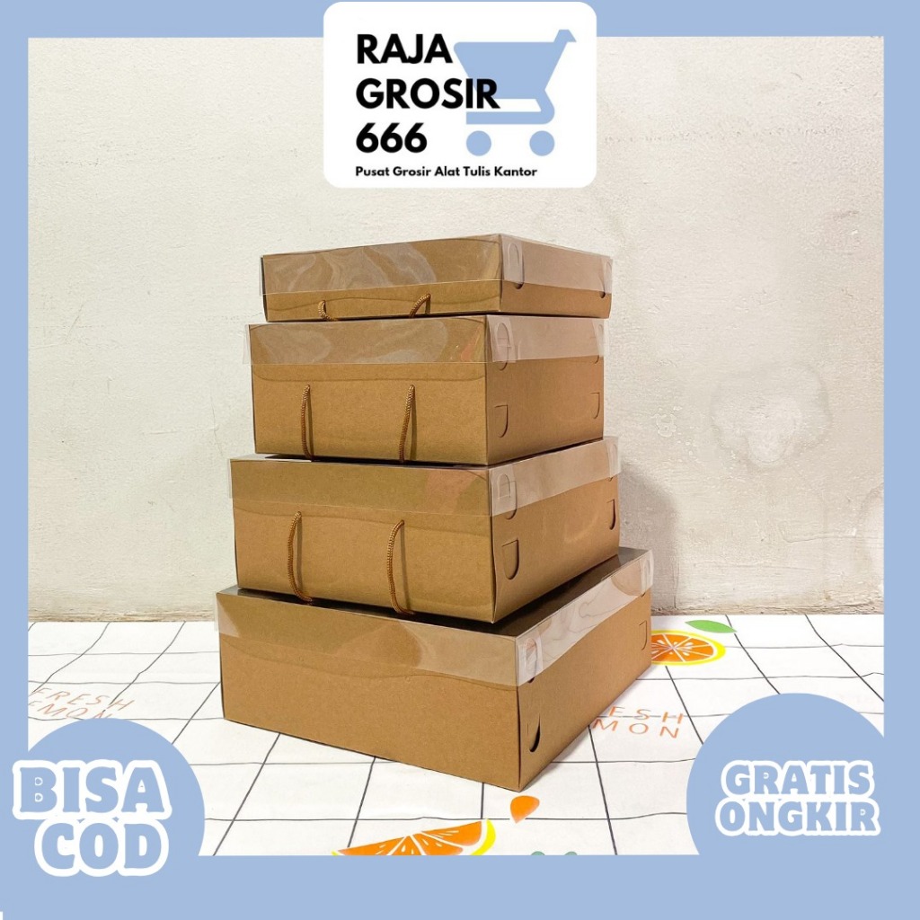 

BOX MIKA TALI EMAS KARDUS COKLAT DUS KRAFT TALI TUTUP MIKA 1952 Tinggi Box Kotak Hampers Kue Lebaran brownies cake sincia pudding
