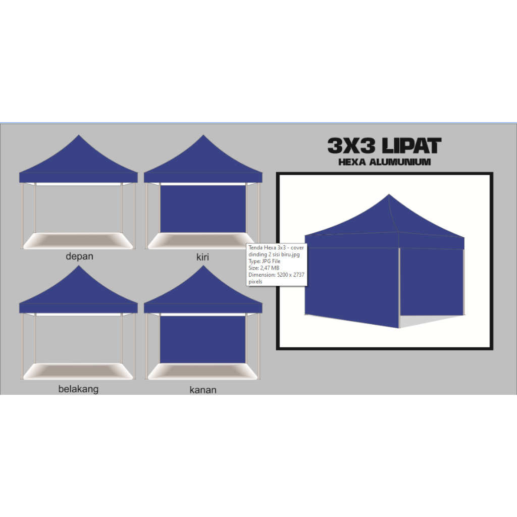 Tenda Lipat Hexa Alumunium Custom Ukuran 3 x 3 M