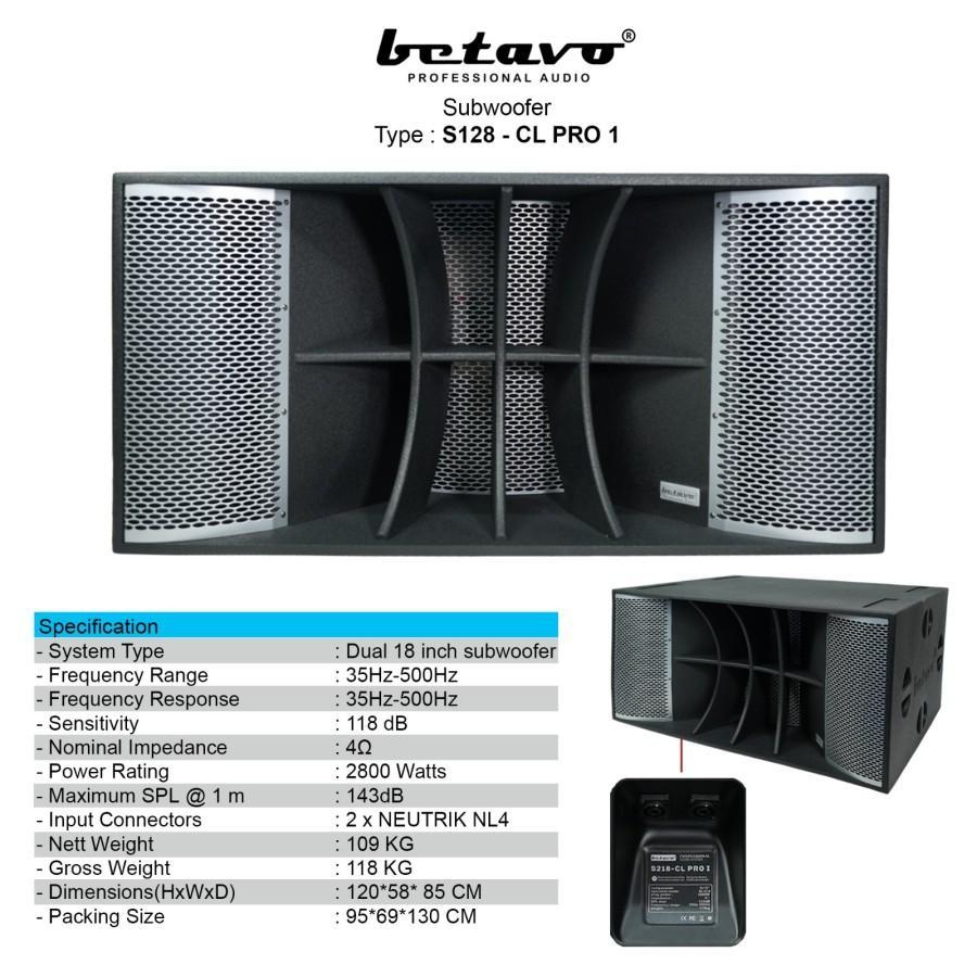 SUBWOOFER SPEAKER BETAVO S218-CL PRO I 18 INCH