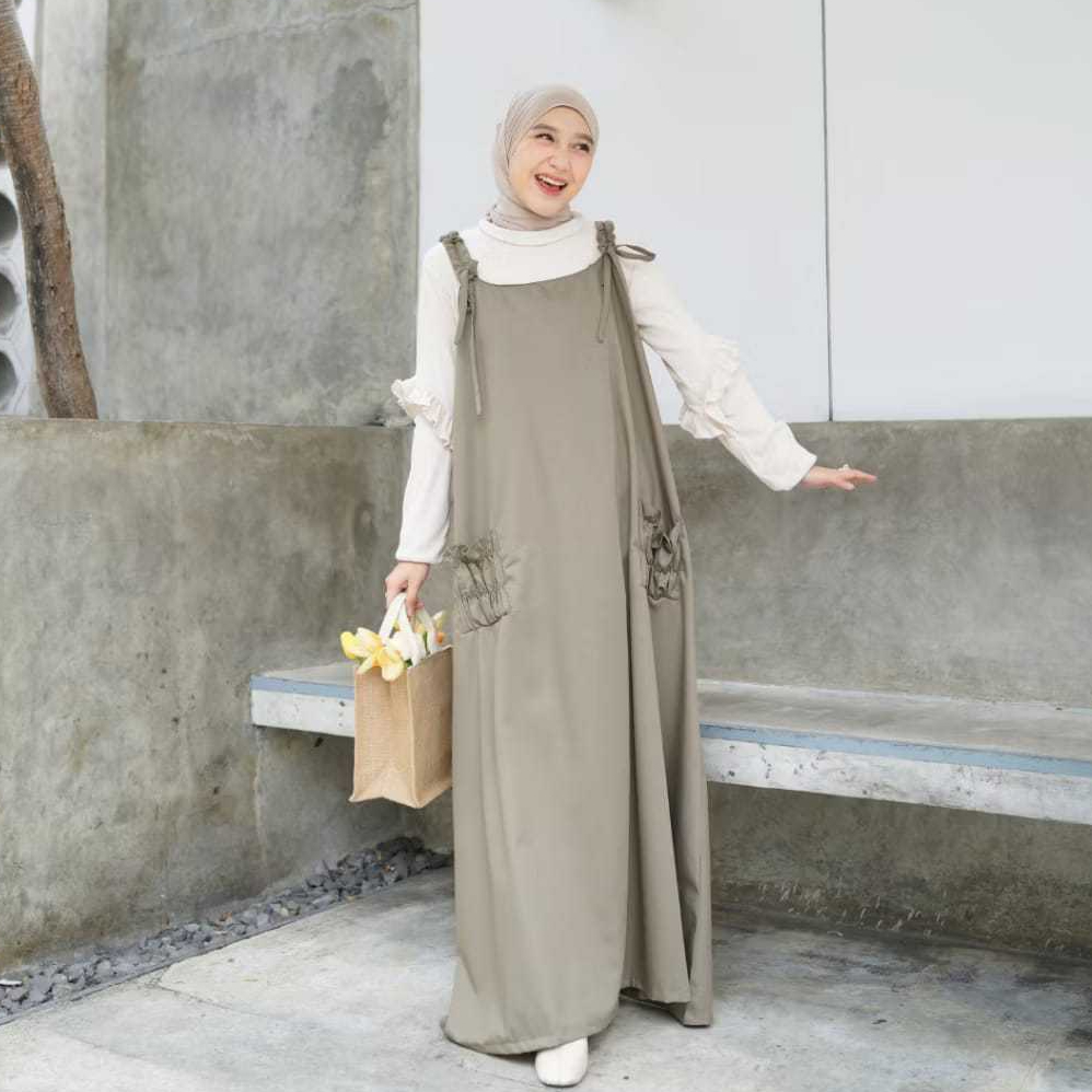 Keiko Overall - Gamis Model Overall Saku Depan Polos - Korean Style Kekinian Jumbo XXL