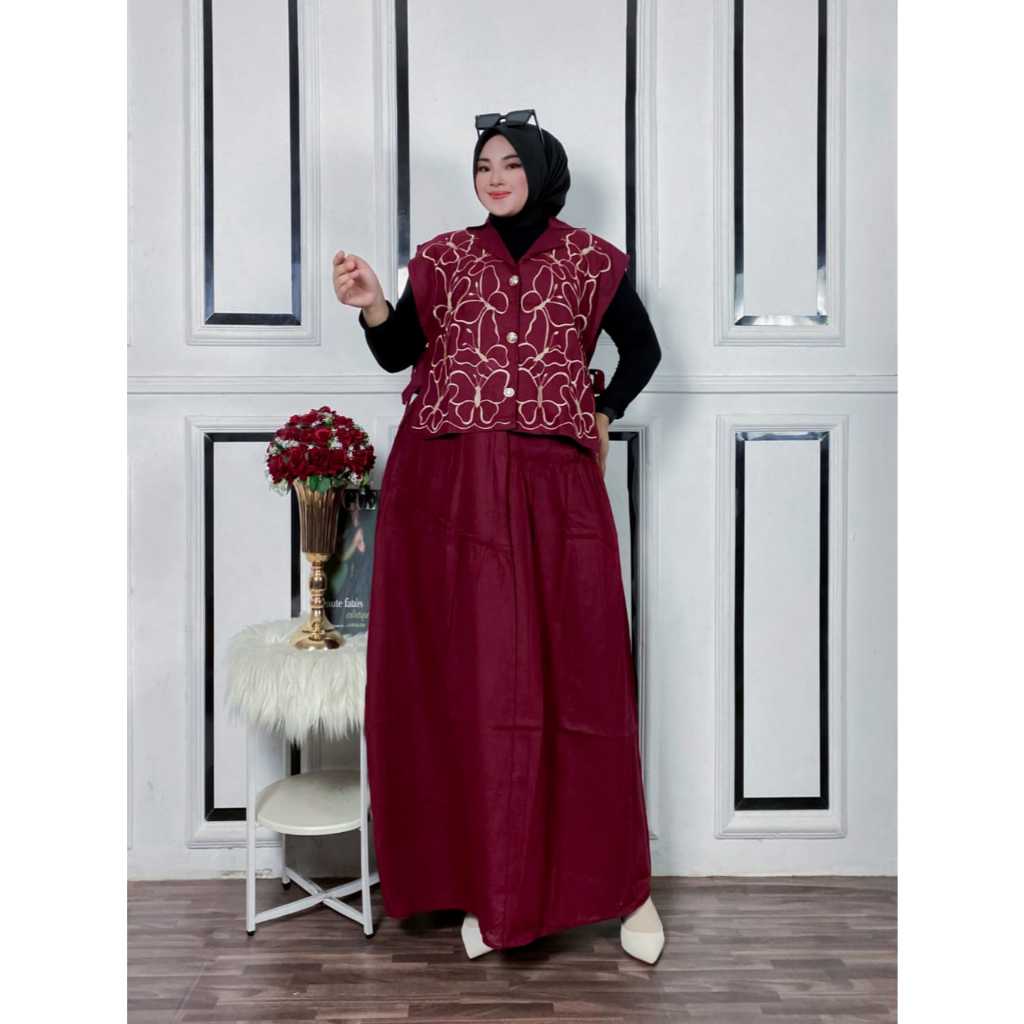 Alea Set rok Bordir/gamis lebaran 2025 model terbaru/dres wanita dewasa elegan motif terbaru/dres ca