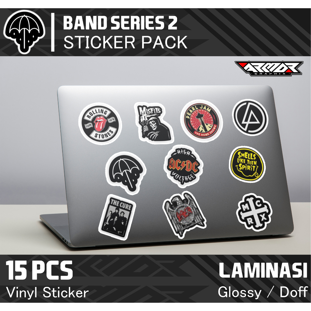 

15pcs Sticker Pack BAND SERIES Premium Waterproof Aesthetic, untuk Laptop, Motor, dan Helm ArmorGraphix 2