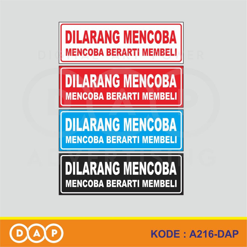 

A216 - Acrylic Sign, Stiker Akrilik Memcoba Berarti Membeli, Termurah, dan Bisa Custom