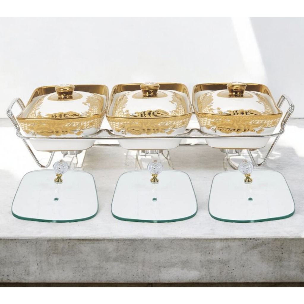 Wadah saji VICENZA cr751dc GEMINI, food warmer dan alat saji makanan dengan 3 mangkuk saji hidangkan