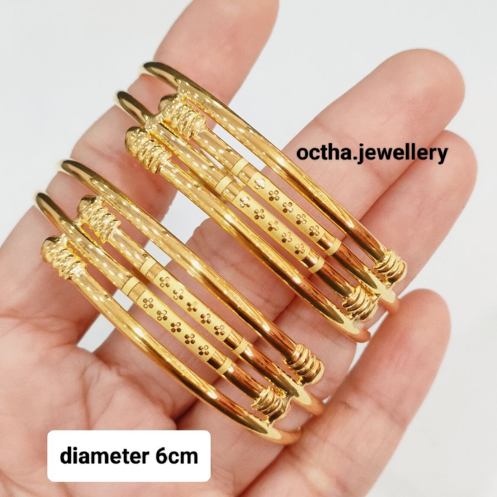 GELANG BANGLE DEWASA PERAK 925 ASLI LAPIS MAS