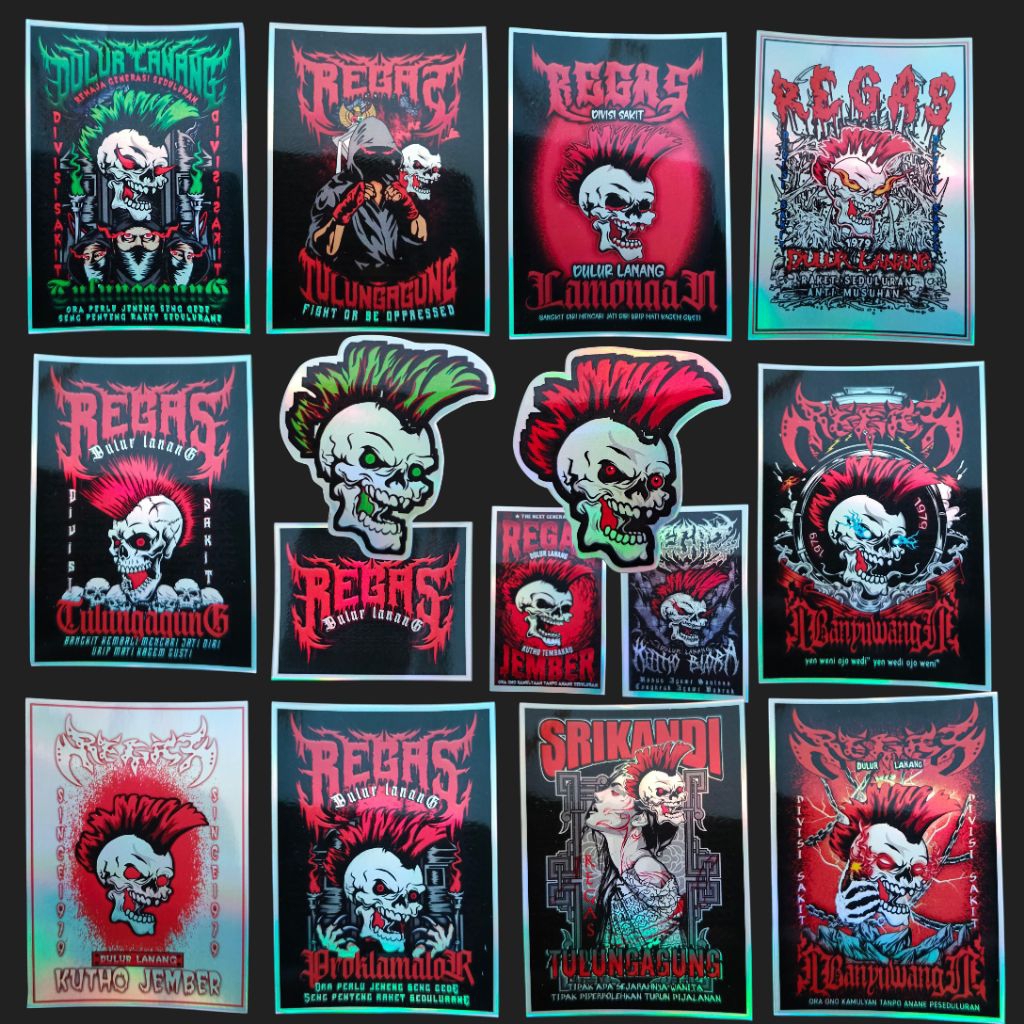 

Sticker Pack HOLOGRAM REGAS DULUR LANANG Cutting Pola Vinyl Laminasi Glossy Tahan Air - isi 15 pcs