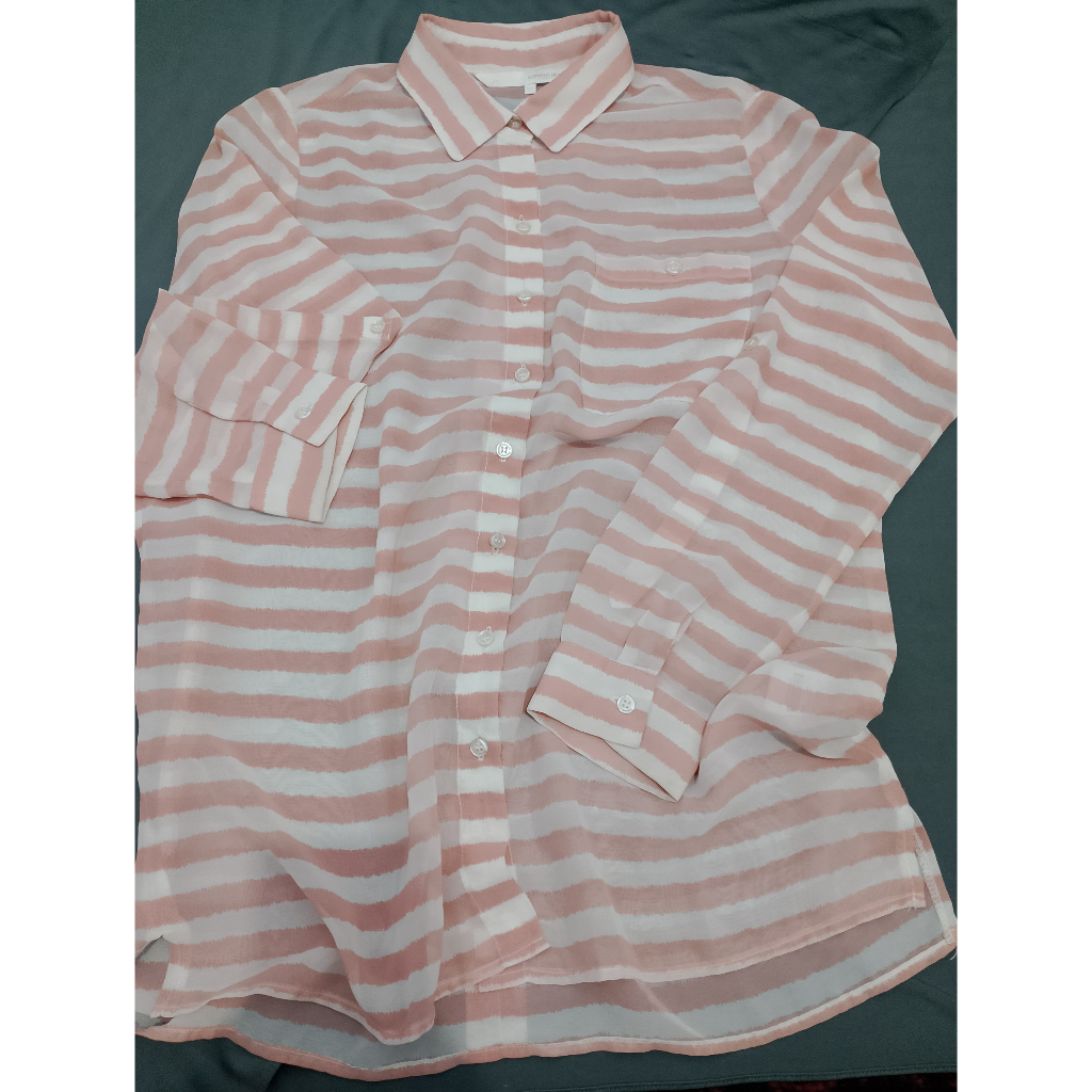 (Preloved) Kemeja Garis garis blouse wanita kemeja transparan kemeja luaran