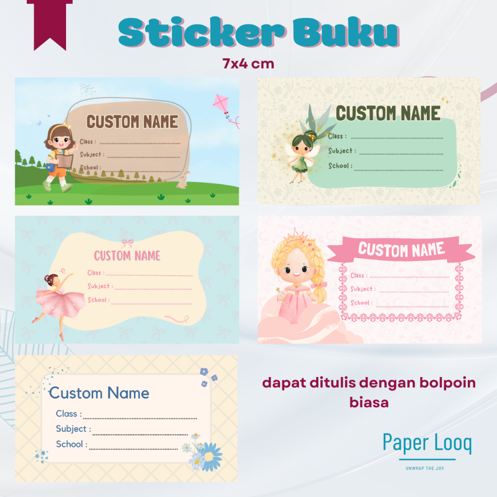 

20 pcs sticker nama buku sekolah custom siap pakai bisa tulis ballpoint langsung