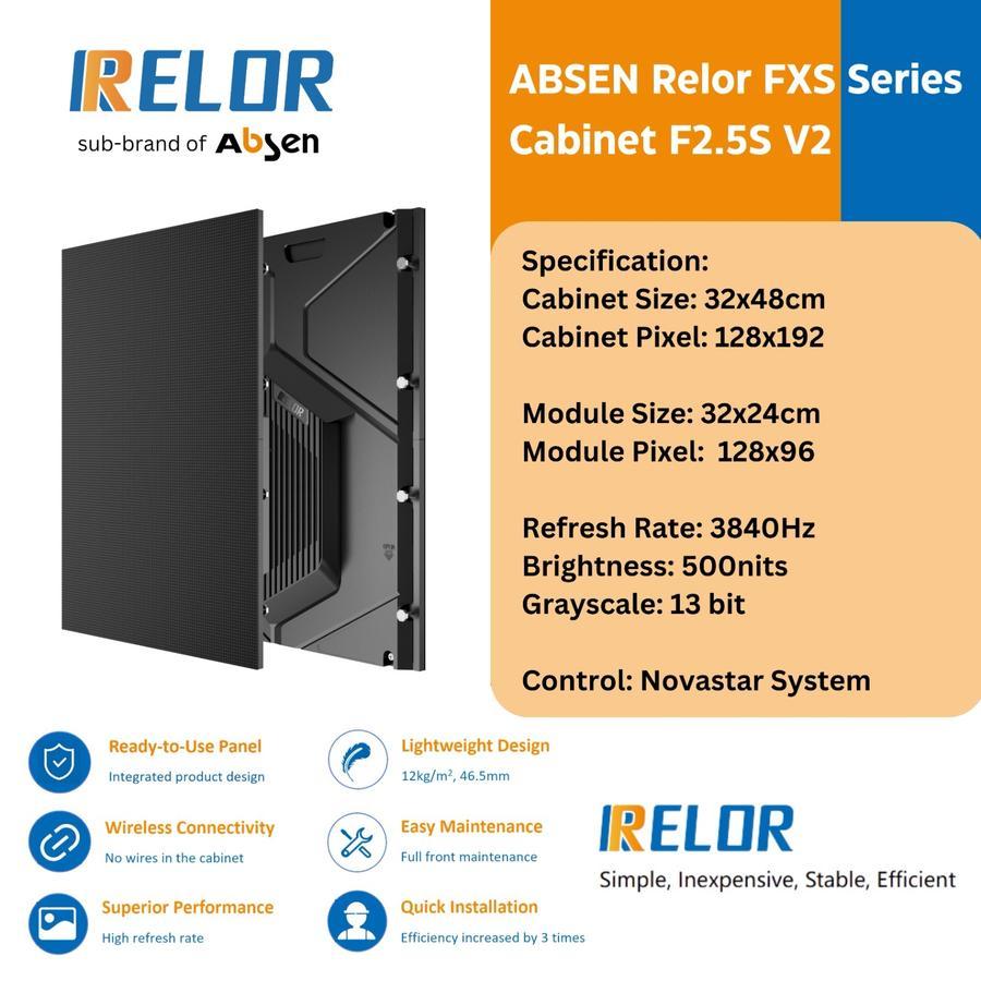 LED Videotron Relor Absen F2.5S P2.5 Indoor Cabinet Kabinet SMD Full Color 32x48cm 3840hz
