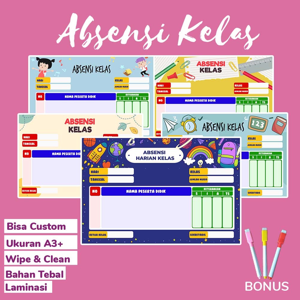 

Poster Absensi Kelas Dekorasi Kelas PAUD TK SD SMP SMK Wipe & Clean