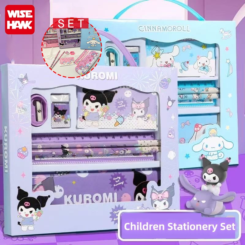 

WISEHAWK Alat Tulis Anak Tk Kotak Pensil Set Kuromi Cinnamoroll 7 in 1 Pensil Box Hadiah Anak