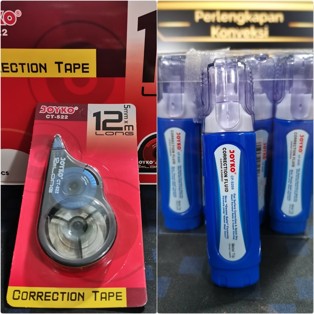 

Joyko Correction Fluid Tipe-Ex Cair CF-S209 / Kertas Correction Tape Pita Koreksi Joyko CT-522 (12 meter x 5 mm)