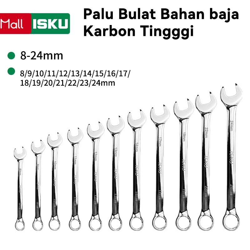 ISKU Kunci Ring Pas Set 8-24mm Combination Spanner Wrench Bahan Cr-v Kombinasi Ring dan Kunci Pas 8/