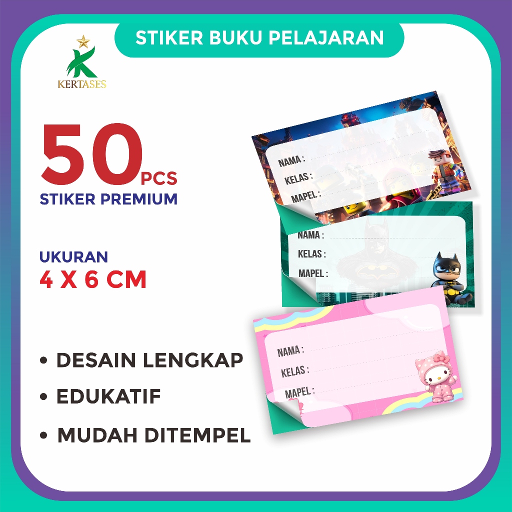 

KERTASES - 50 Pcs Stiker Buku Pelajaran Sekolah Label Buku per pack