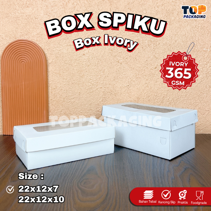 

Box Spiku Ivory Kotak Jendela Putih Kemasan Makanan Kue Bolu Snack 365 GSM 22x12x7 22x12x10 cm