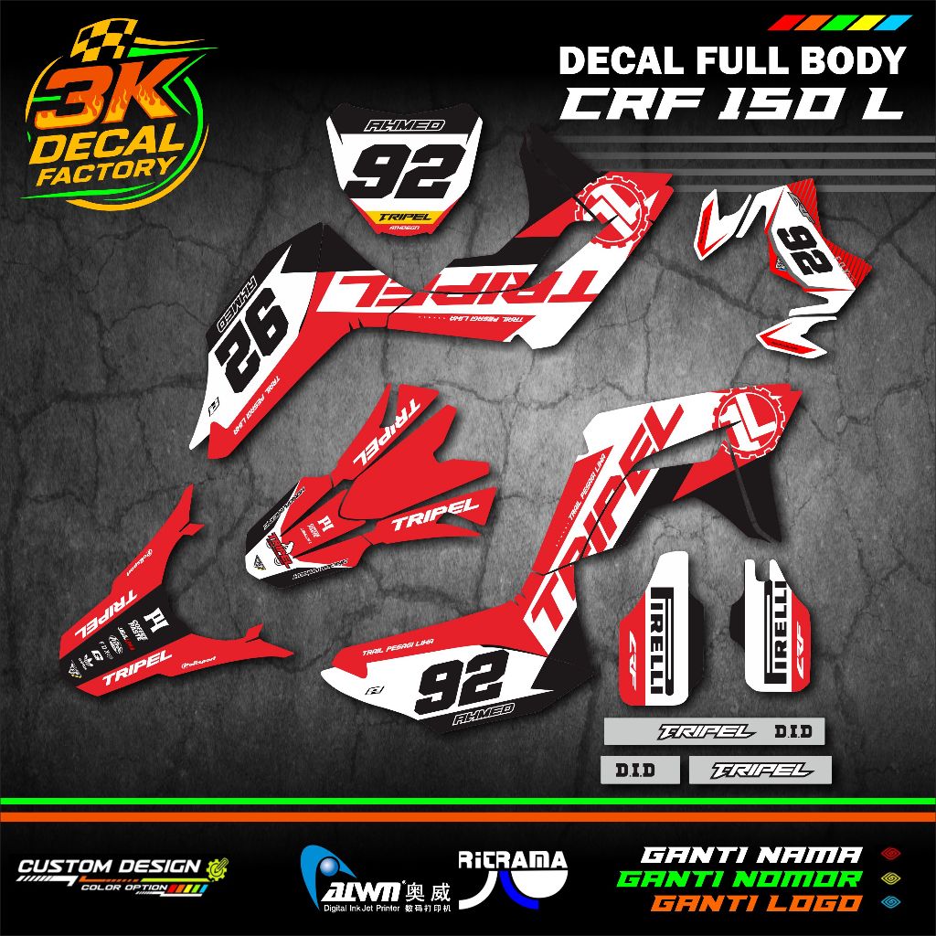 COD DECAL CRF 150 MERAH PUTIH TRIPLE MINIMALIS PREMIUM
