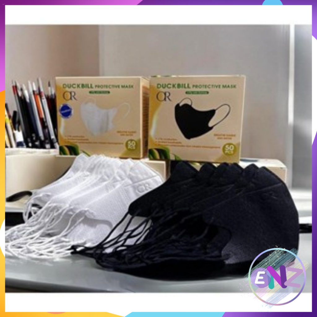 ENZ ® 1 BOX (50PCS) MASKER DUCKBILL HIJAB OR ORLEE 50 PCS 3PLY HITAM PUTIH 9217