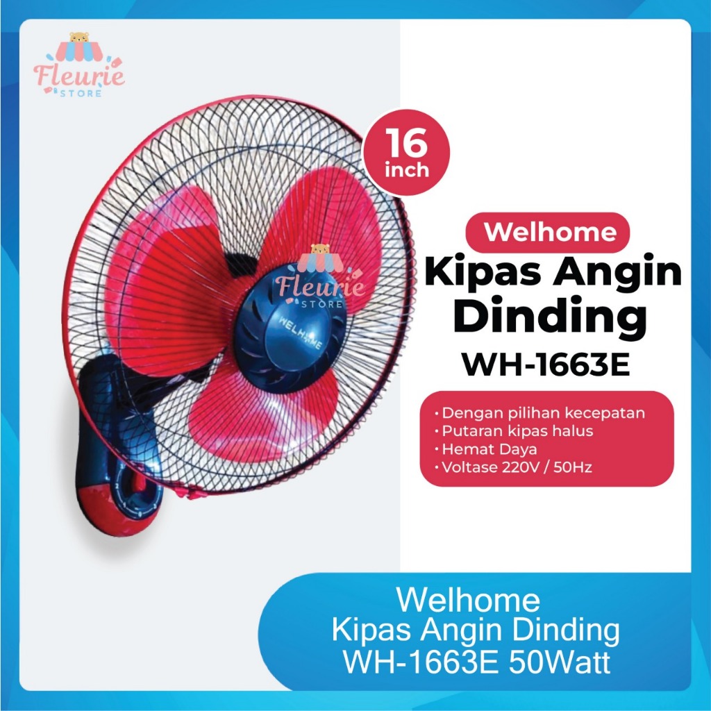 Welhome Kipas Angin Dinding WH-1663E 50Watt - Kipas Dinding Welhome Garansi