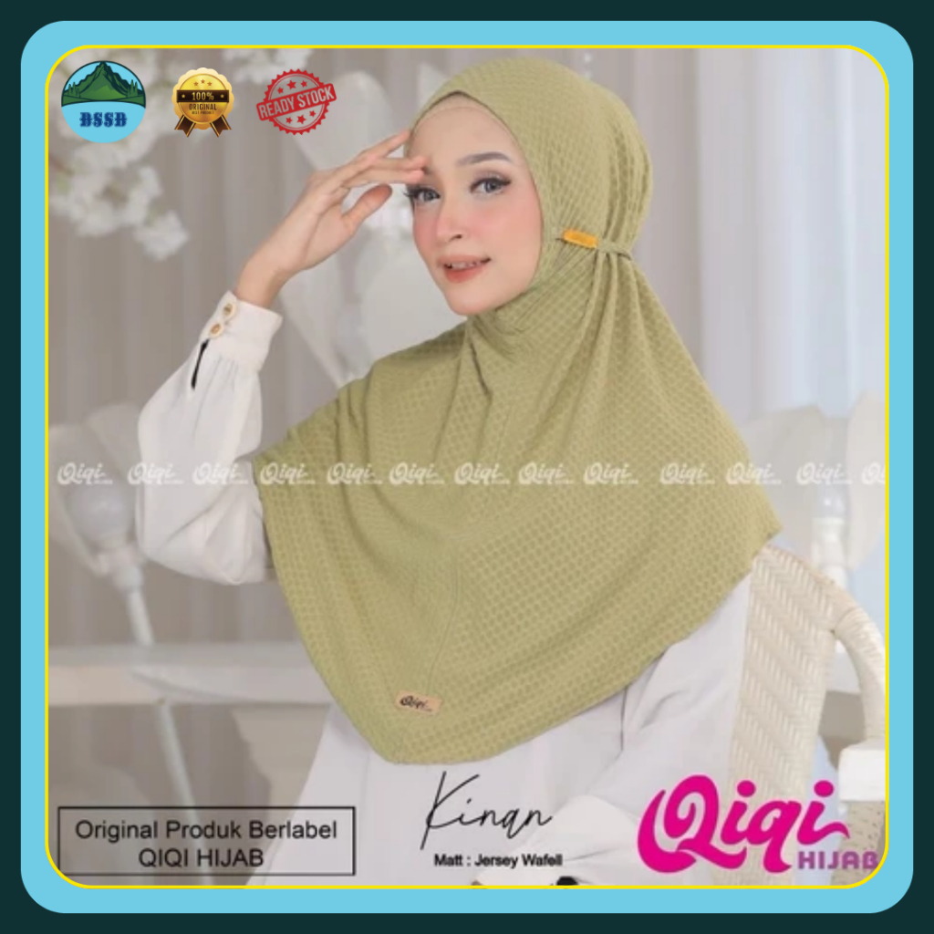 (Qiqi Hijab) KINAN • Jilbab Bergo Instan Jersey Waffle • Jilbab Instan Tali Motif • Hijab Instan Dew