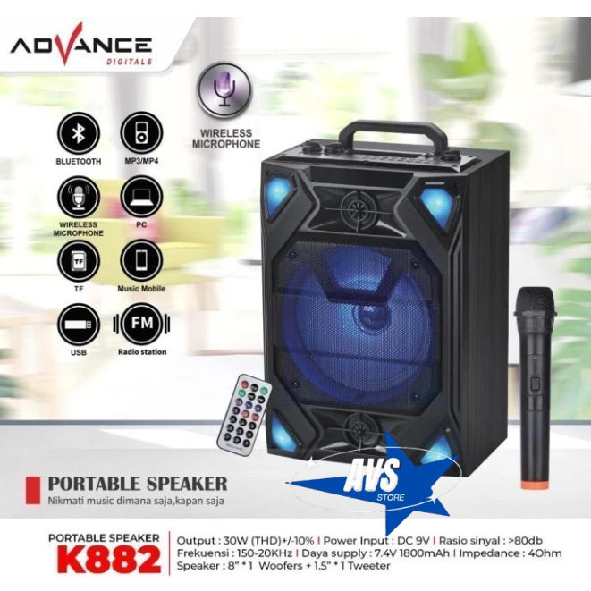 ADVANCE SPEAKER PORTABLE TROLEY 8 INCH K 882