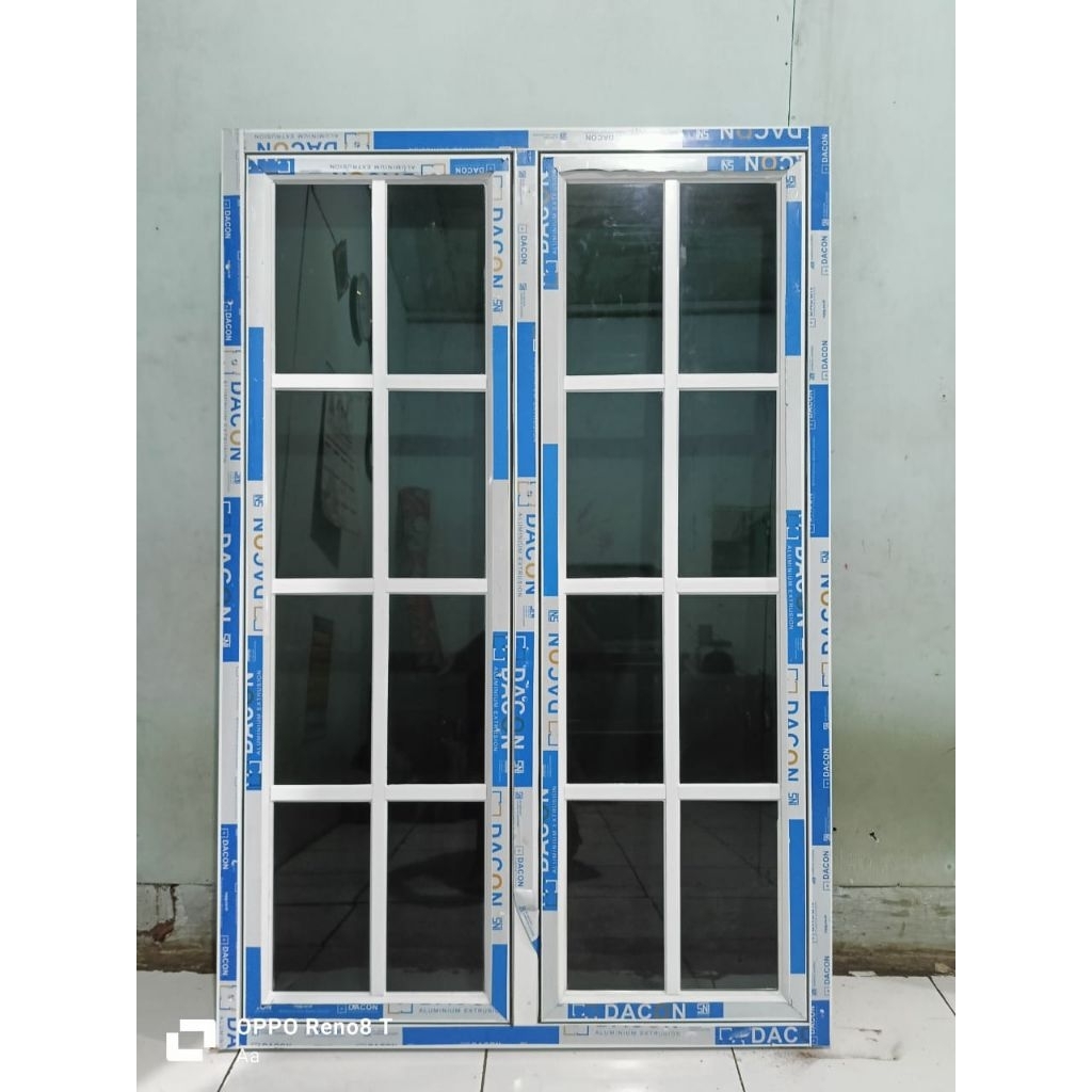 kusen jendela alumunium+ornamen ukuran L100xT160 komplit gratis packing kayu