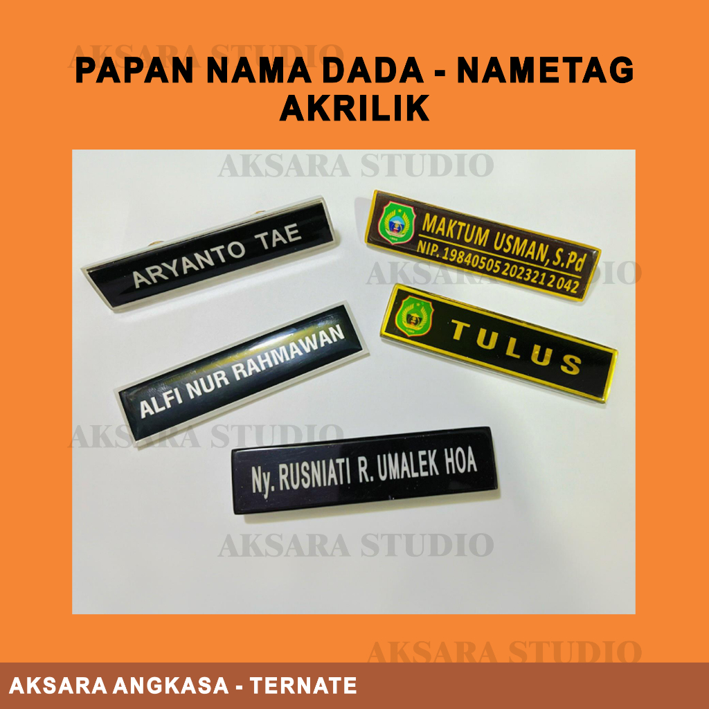

Papan Nama Dada / Nametag Akrilik, Custom Nametag Sekolah, Kampus, ASN, PKK, Dharma Wanita, PDH.