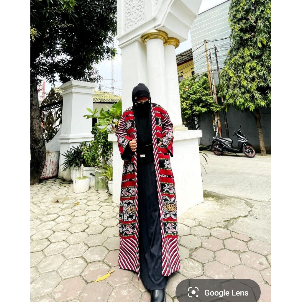 outer tenun Jepara mix lurik premium merah abu hitam